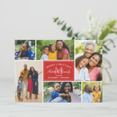 Elegant Red Kerstmonogram Foto Collage Feestdagenkaart (Staand voorkant)