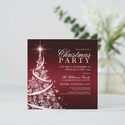 Elegant Red Kerstparty Uitnodiging (Staand voorkant)