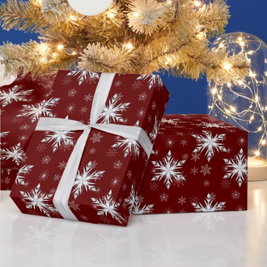 Elegant Red Kerstsnowflake Cadeaupapier (Feestdagen)