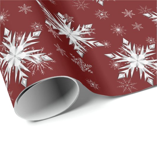 Elegant Red Kerstsnowflake Cadeaupapier (Rol Hoek)