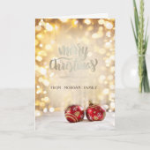 Elegant Red Kerstval Balls Bokeh Feestdagen Kaart (Voorkant)