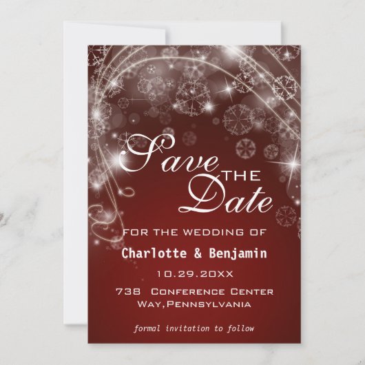 Elegant Red KerstWinter Save the Date (Voorkant)