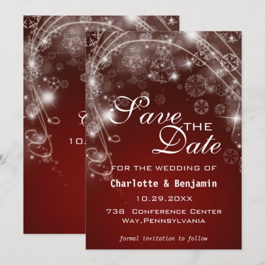 Elegant Red KerstWinter Save the Date (Voorkant / Achterkant)