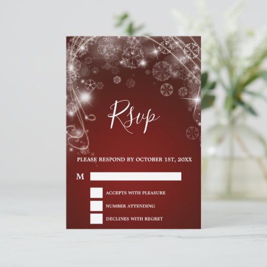 Elegant Red Kerstwinter Weddenschap RSVP Kaartje (Staand voorkant)