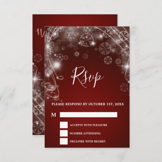 Elegant Red Kerstwinter Weddenschap RSVP Kaartje (Voorkant / Achterkant)
