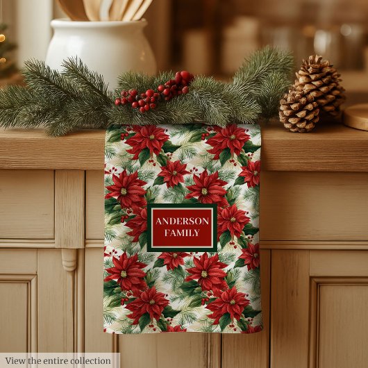 Elegant Red Kitchen Towel Custom Name Holiday Gift Theedoek