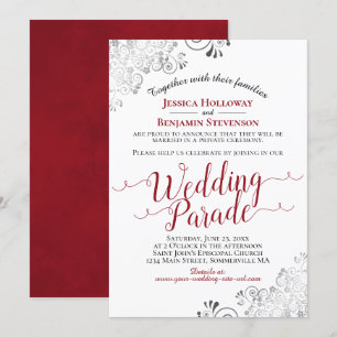 Elegant Red & Lacy Silver Wedding Parade Kaart