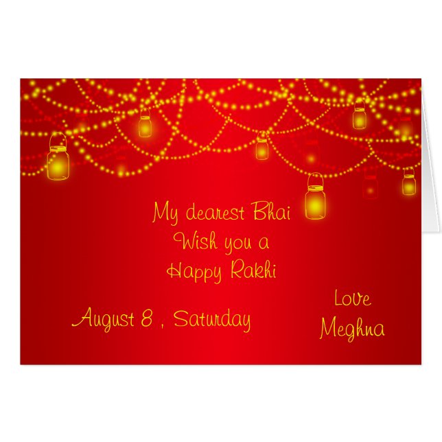 Elegant Red Lantern Lights Rakhi (Voorkant Horizontaal)