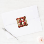 Elegant Red Letter B by Roses and Butterfly Vierkante Sticker (Envelop)
