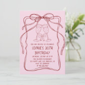 Elegant Red Line Art Bow & Champagne 30th Birthday Kaart (Staand voorkant)