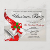 Elegant Red Loop Silver Bells kerstfeest Uitnodiging Briefkaart (Voorkant)