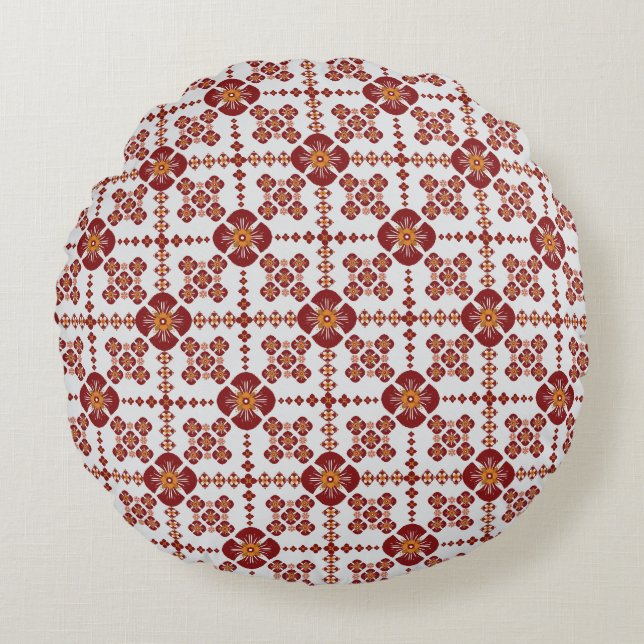Elegant Red Mandala Geometric Bedroom & Home Texti Rond Kussen (Voorkant)