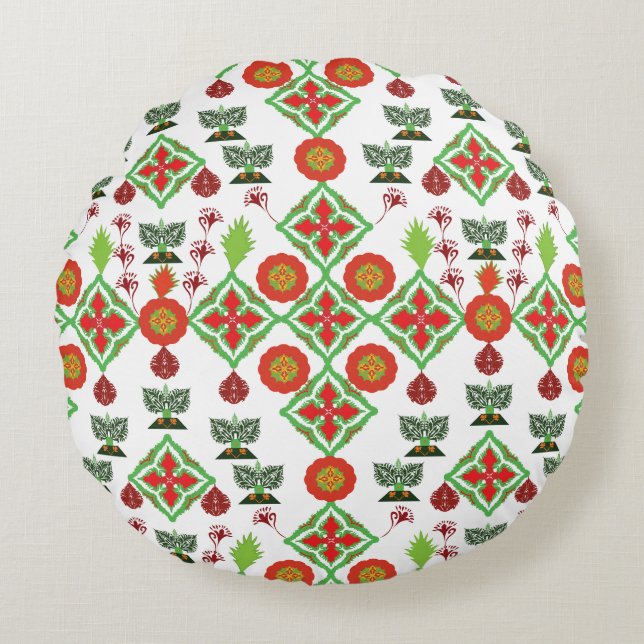 Elegant Red Mandala Geometric Bedroom & Home Texti Rond Kussen (Voorkant)