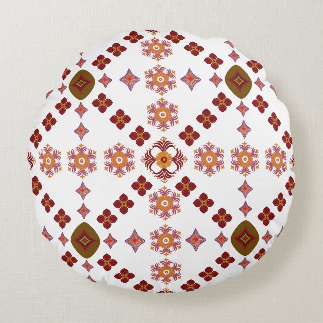 Elegant Red Mandala Geometric Bedroom & Home Texti Rond Kussen (Voorkant)