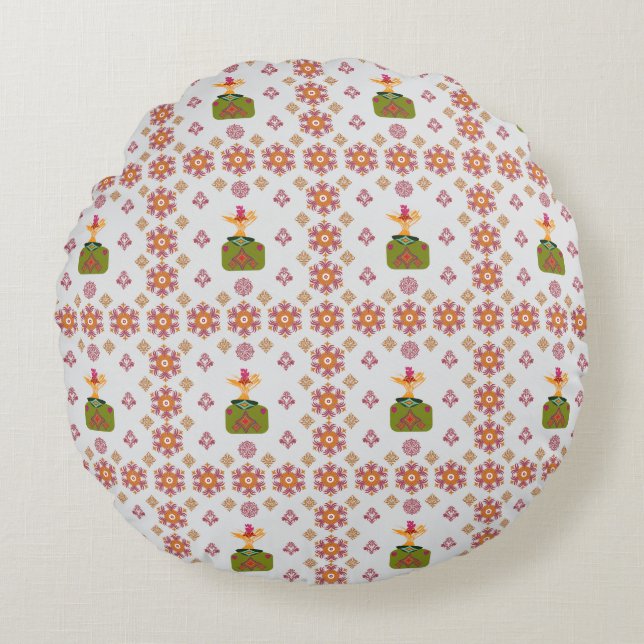 Elegant Red Mandala Geometric Bedroom & Home Texti Rond Kussen (Voorkant)