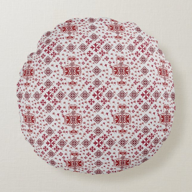 Elegant Red Mandala Geometric Bedroom & Home Texti Rond Kussen (Voorkant)