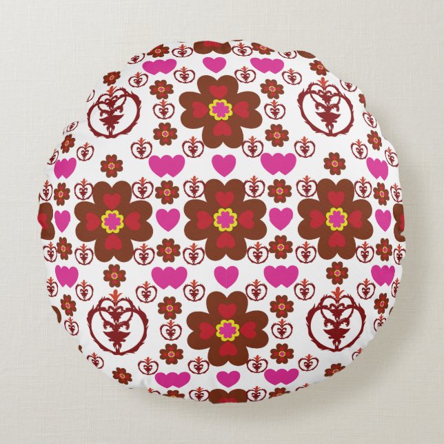 Elegant Red Mandala Geometric Bedroom & Home Texti Rond Kussen (Voorkant)