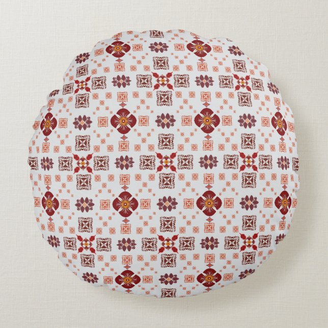 Elegant Red Mandala Geometric Bedroom & Home Texti Rond Kussen (Voorkant)