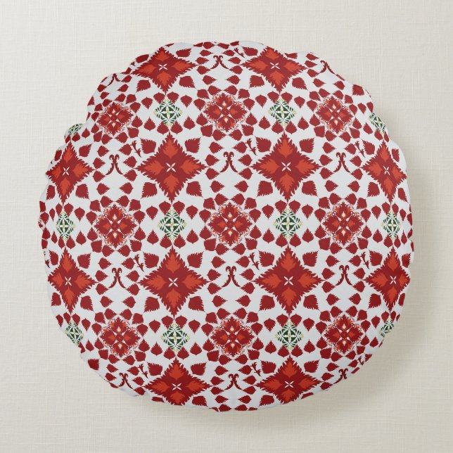 Elegant Red Mandala Geometric Bedroom & Home Texti Rond Kussen (Voorkant)