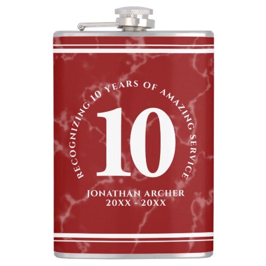 Elegant Red Marble 10 jaar Jubileum Heupfles (Voorkant)