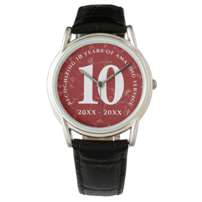 Elegant Red Marble 10 jaar Jubileum Horloge (Voorkant)