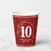 Elegant Red Marble 10 jaar Jubileum Papieren Bekers (Achterkant)