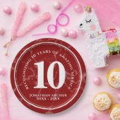 Elegant Red Marble 10 jaar Jubileum Papieren Bordje (Feest)