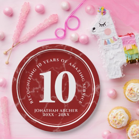Elegant Red Marble 10 jaar Jubileum Papieren Bordje (Feest)