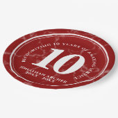 Elegant Red Marble 10 jaar Jubileum Papieren Bordje (Gekanteld)