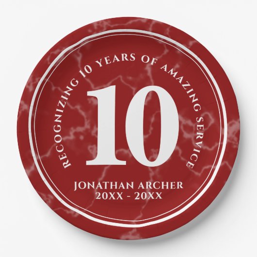 Elegant Red Marble 10 jaar Jubileum Papieren Bordje (Voorkant)