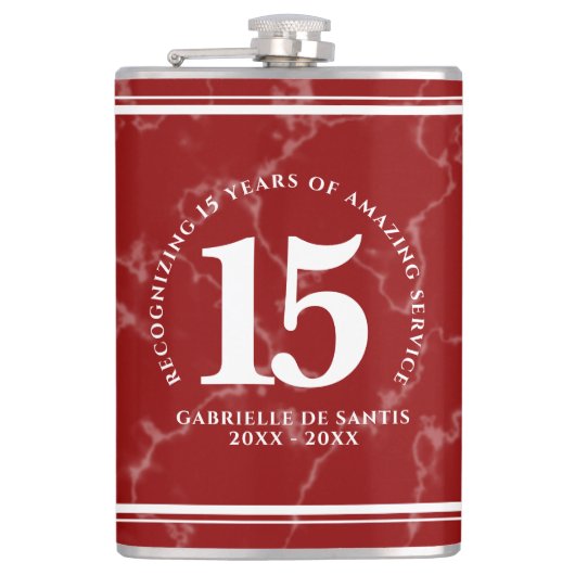 Elegant Red Marble 15 jaar Jubileum Heupfles (Voorkant)