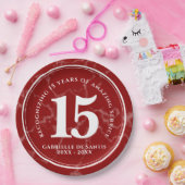 Elegant Red Marble 15 jaar Jubileum Papieren Bordje (Feest)