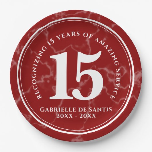 Elegant Red Marble 15 jaar Jubileum Papieren Bordje (Voorkant)