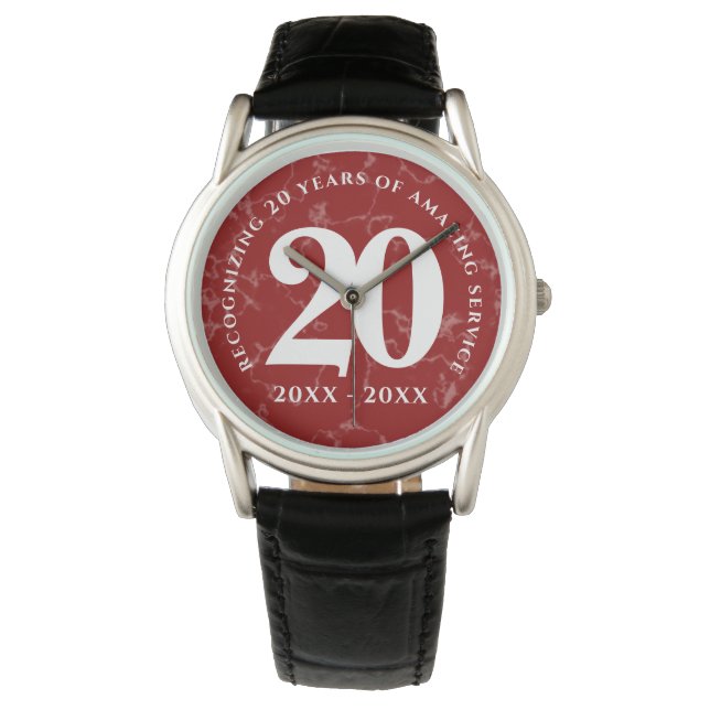 Elegant Red Marble 20 jaar Jubileum Horloge (Voorkant)