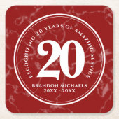 Elegant Red Marble 20 jaar Jubileum Kartonnen Onderzetters (Voorkant)