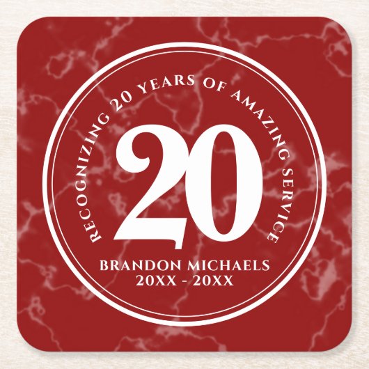 Elegant Red Marble 20 jaar Jubileum Kartonnen Onderzetters (Voorkant)