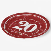 Elegant Red Marble 20 jaar Jubileum Papieren Bordje (Gekanteld)