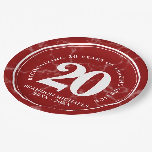 Elegant Red Marble 20 jaar Jubileum Papieren Bordje (Gekanteld)
