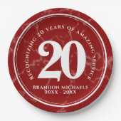 Elegant Red Marble 20 jaar Jubileum Papieren Bordje (Voorkant)