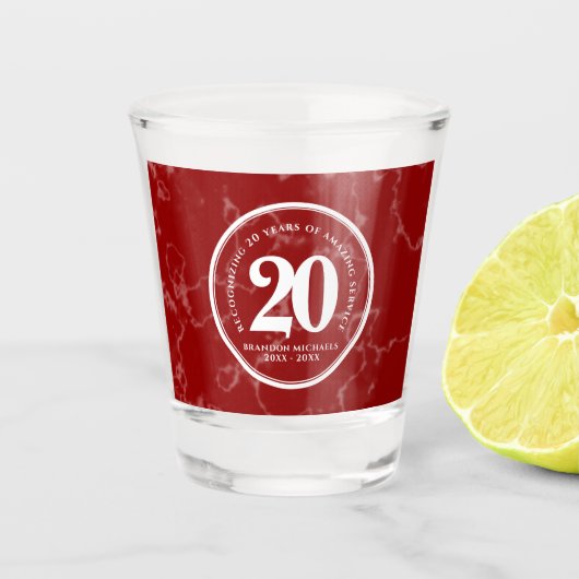 Elegant Red Marble 20 jaar Jubileum Shot Glas (Voorkant)