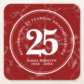 Elegant Red Marble 25 jaar Jubileum Kartonnen Onderzetters (Voorkant)