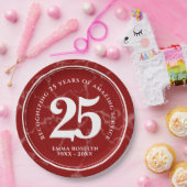 Elegant Red Marble 25 jaar Jubileum Papieren Bordje (Feest)