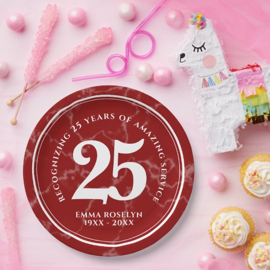Elegant Red Marble 25 jaar Jubileum Papieren Bordje (Feest)