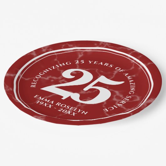 Elegant Red Marble 25 jaar Jubileum Papieren Bordje (Gekanteld)