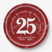 Elegant Red Marble 25 jaar Jubileum Papieren Bordje (Voorkant)