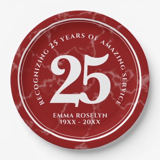 Elegant Red Marble 25 jaar Jubileum Papieren Bordje (Voorkant)