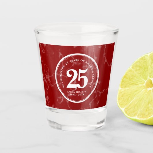 Elegant Red Marble 25 jaar Jubileum Shot Glas (Voorkant)