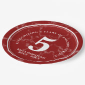Elegant Red Marble 5 jaar Jubileum Papieren Bordje (Gekanteld)