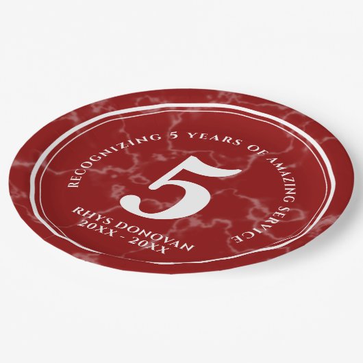 Elegant Red Marble 5 jaar Jubileum Papieren Bordje (Gekanteld)