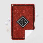 Elegant Red Marble Black Diamond Monogram Golfhanddoek (Insitu)